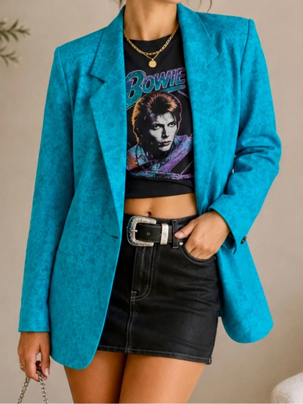Women's Turquoise Floral Jacquard Blazer - Tailored Teal Jacket